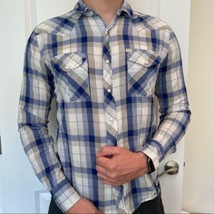 Salt Valley Western Blue/Grey Plaid Shirt M